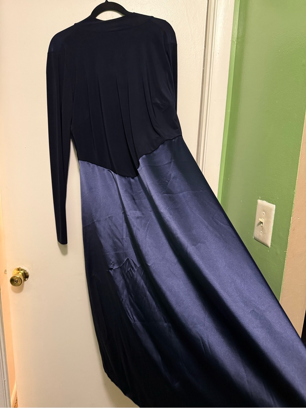 Fashion Nova Navy Two-Tone Long Sleeve Satin Skirt Dress
